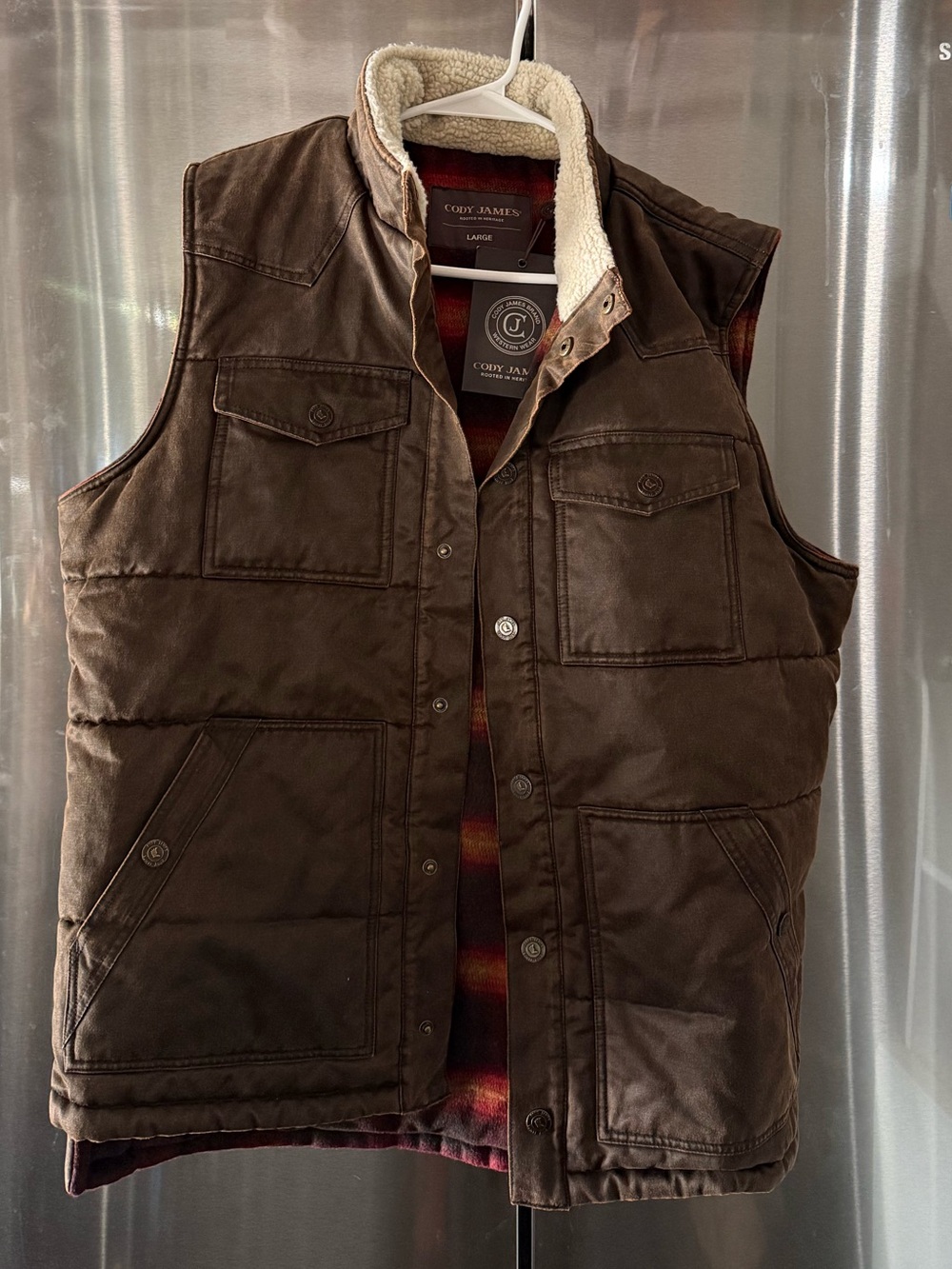 Men's Brown Sherpa-Lined Utility Vest